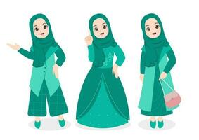 islamitische hijab vrouw met verschillende poses vectorillustratie vector