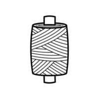 pictogram spoel van draad voor naaien en handwerken. vector doodle illustratie van linnen draad op een houten spoel.