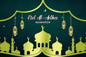 eid al-adha banner sjabloon vector ontwerp met islamitische groene achtergrond en moskee en creatieve motieven