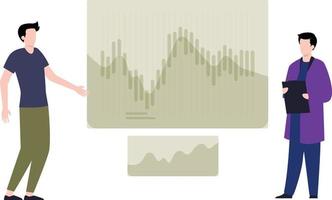 de jongens kijken naar de handelsgrafiek. vector