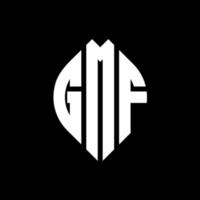 gmf cirkel letter logo ontwerp met cirkel en ellipsvorm. gmf ellipsletters met typografische stijl. de drie initialen vormen een cirkellogo. gmf cirkel embleem abstracte monogram brief mark vector. vector