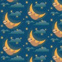 schattige luiaard in de ruimte slapen op de glanzende maan, kosmisch naadloos patroon met wolken en sterren. vector ruimtepatroon voor kleine kinderen en kinderen