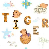 patroon tijgerbaby, safaridieren, schattige babytijger, tijgerprint vector