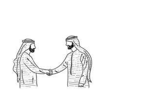 Arabische zakenman zakelijke overeenkomst. handdruk concept. hand getekend vectorillustratieontwerp vector
