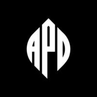 apd cirkel letter logo ontwerp met cirkel en ellipsvorm. apd ellipsletters met typografische stijl. de drie initialen vormen een cirkellogo. apd cirkel embleem abstracte monogram brief mark vector. vector