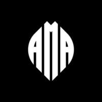 ama cirkel letter logo ontwerp met cirkel en ellipsvorm. ama ellipsletters met typografische stijl. de drie initialen vormen een cirkellogo. ama cirkel embleem abstracte monogram brief mark vector. vector