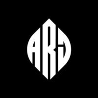 arj cirkel letter logo ontwerp met cirkel en ellipsvorm. arj ellipsletters met typografische stijl. de drie initialen vormen een cirkellogo. arj cirkel embleem abstracte monogram brief mark vector. vector