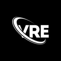 vre-logo. vr brief. vre brief logo ontwerp. initialen vre logo gekoppeld aan cirkel en hoofdletter monogram logo. vre typografie voor technologie, zaken en onroerend goed merk. vector