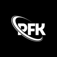 pfk-logo. pfk brief. pfk brief logo ontwerp. initialen pfk-logo gekoppeld aan cirkel en monogram-logo in hoofdletters. pfk typografie voor technologie, zaken en onroerend goed merk. vector