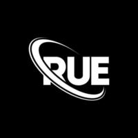 rue-logo. rue brief. rue brief logo ontwerp. initialen rue-logo gekoppeld aan cirkel en monogram-logo in hoofdletters. rue typografie voor technologie, zaken en onroerend goed merk. vector