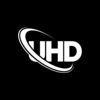 uhd-logo. uh brief. uhd brief logo ontwerp. initialen uhd-logo gekoppeld aan cirkel en monogram-logo in hoofdletters. uhd typografie voor technologie, zaken en onroerend goed merk. vector