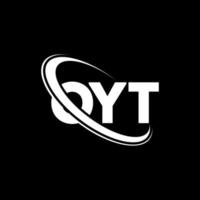 oyt-logo. oyt brief. oyt brief logo ontwerp. initialen oyt-logo gekoppeld aan cirkel en monogram-logo in hoofdletters. oyt typografie voor technologie, zaken en onroerend goed merk. vector