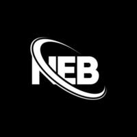 neb-logo. nab brief. neb brief logo ontwerp. initialen neb-logo gekoppeld aan cirkel en monogram-logo in hoofdletters. neb typografie voor technologie, zaken en onroerend goed merk. vector