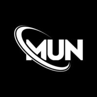 mun-logo. mun brief. mun brief logo ontwerp. initialen mun-logo gekoppeld aan cirkel en monogram-logo in hoofdletters. mun typografie voor technologie, zaken en onroerend goed merk. vector