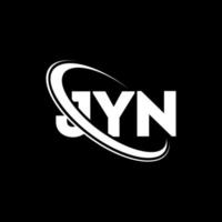 jyn-logo. jyn brief. jyn brief logo ontwerp. initialen jyn-logo gekoppeld aan cirkel en monogram-logo in hoofdletters. jyn typografie voor technologie, zaken en onroerend goed merk. vector