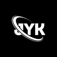 jyk-logo. jyk brief. jyk brief logo ontwerp. initialen jyk-logo gekoppeld aan cirkel en monogramlogo in hoofdletters. jyk-typografie voor technologie, zaken en onroerend goed merk. vector