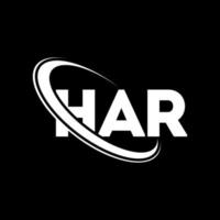 har-logo. ha brief. har brief logo ontwerp. initialen har logo gekoppeld aan cirkel en hoofdletter monogram logo. har typografie voor technologie, zaken en onroerend goed merk. vector