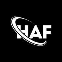 haf-logo. ha brief. haf brief logo ontwerp. initialen haf logo gekoppeld aan cirkel en hoofdletter monogram logo. haf typografie voor technologie, zaken en onroerend goed merk. vector