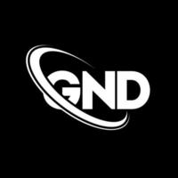 gnd-logo. gn brief. gnd brief logo ontwerp. initialen gnd-logo gekoppeld aan cirkel en monogram-logo in hoofdletters. gnd typografie voor technologie, zaken en onroerend goed merk. vector