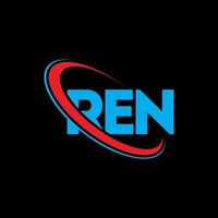 ren-logo. ren brief. ren brief logo ontwerp. initialen ren logo gekoppeld aan cirkel en hoofdletter monogram logo. ren typografie voor technologie, zaken en onroerend goed merk. vector