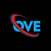 ove-logo. ov brief. ove brief logo ontwerp. initialen ove logo gekoppeld aan cirkel en hoofdletter monogram logo. ove typografie voor technologie, zaken en onroerend goed merk. vector