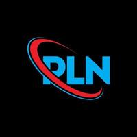 pln-logo. pln brief. pln brief logo ontwerp. initialen pln logo gekoppeld aan cirkel en monogram logo in hoofdletters. pln typografie voor technologie, zaken en onroerend goed merk. vector