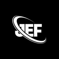 jef-logo. jef brief. jef brief logo ontwerp. initialen jef-logo gekoppeld aan cirkel en monogram-logo in hoofdletters. jef typografie voor technologie, business en onroerend goed merk. vector