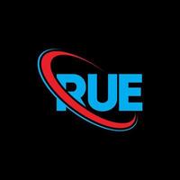 rue-logo. rue brief. rue brief logo ontwerp. initialen rue-logo gekoppeld aan cirkel en monogram-logo in hoofdletters. rue typografie voor technologie, zaken en onroerend goed merk. vector