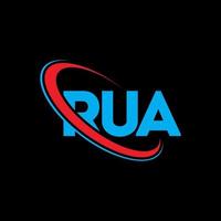 rua-logo. rue brief. rua brief logo ontwerp. initialen rua logo gekoppeld aan cirkel en hoofdletter monogram logo. rua typografie voor technologie, zaken en onroerend goed merk. vector