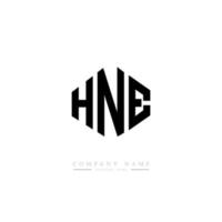 hne letter logo-ontwerp met veelhoekvorm. hne veelhoek en kubusvorm logo-ontwerp. hne zeshoek vector logo sjabloon witte en zwarte kleuren. hne monogram, business en onroerend goed logo.