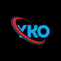 yko-logo. yko brief. yko brief logo ontwerp. initialen yko-logo gekoppeld aan cirkel en monogram-logo in hoofdletters. yko typografie voor technologie, zaken en onroerend goed merk. vector