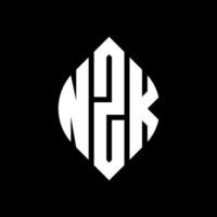 nzk cirkel letter logo-ontwerp met cirkel en ellipsvorm. nzk ellipsletters met typografische stijl. de drie initialen vormen een cirkellogo. nzk cirkel embleem abstracte monogram brief mark vector. vector