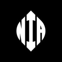 nia cirkel letter logo-ontwerp met cirkel en ellipsvorm. nia-ellipsletters met typografische stijl. de drie initialen vormen een cirkellogo. nia cirkel embleem abstracte monogram brief mark vector. vector