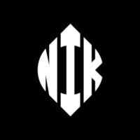 nik cirkel letter logo ontwerp met cirkel en ellipsvorm. nik ellipsletters met typografische stijl. de drie initialen vormen een cirkellogo. nik cirkel embleem abstracte monogram brief mark vector. vector