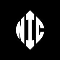 nic cirkel letter logo ontwerp met cirkel en ellipsvorm. mooie ellipsletters met typografische stijl. de drie initialen vormen een cirkellogo. nic cirkel embleem abstracte monogram brief mark vector. vector