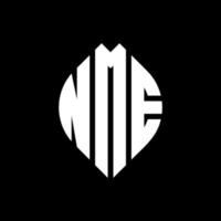 nme cirkel letter logo-ontwerp met cirkel en ellipsvorm. nme ellipsletters met typografische stijl. de drie initialen vormen een cirkellogo. nme cirkel embleem abstracte monogram brief mark vector. vector