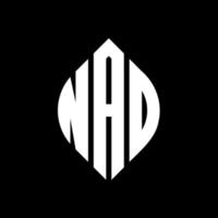 nad cirkel letter logo ontwerp met cirkel en ellipsvorm. nad ellipsletters met typografische stijl. de drie initialen vormen een cirkellogo. nad cirkel embleem abstracte monogram brief mark vector. vector