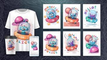 stripfiguur schattige ufo, mooi monster idee voor print t-shirt, poster en kinderenvelop, ansichtkaart. schattige handgetekende stijlruimte vector