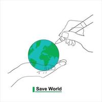 save world line art tekenstijl, de save world schets zwarte lineaire geïsoleerd op een witte achtergrond, de beste tekening lijn kunst vectorillustratie. vector