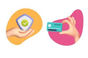 set van online winkelen en creditcard 3d vector icon