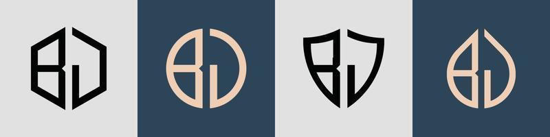 creatieve eenvoudige beginletters bj logo-ontwerpbundel. vector