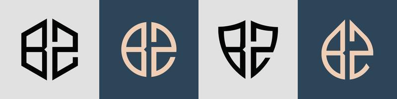 creatieve eenvoudige beginletters bz logo-ontwerpbundel. vector
