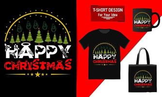 happy christmas t-shirt design tas en mok mockup voor merchandising dit ontwerp is perfect voor t-shirts vector