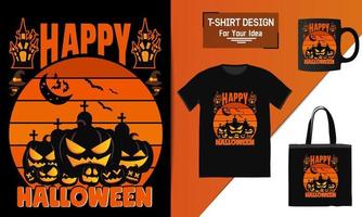 gelukkig halloween t-shirtontwerp, sjabloonontwerp halloween typografie-element vector