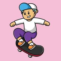 coole jongen spelen skateboard cartoon vector pictogram illustratie. mensen sport plat cartoon concept