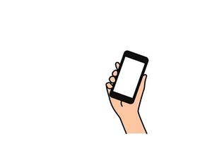 vrouw hand met slimme telefoon wit scherm cartoon plat ontwerp. bedrijfsconcept. vector