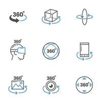 360 graden weergave technologie icon set vector