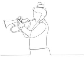 ononderbroken lijn vrouw blazen jazz saxofoon instrument eenvoudige stijl hand getrokken muziekstijl vectorillustratie vector