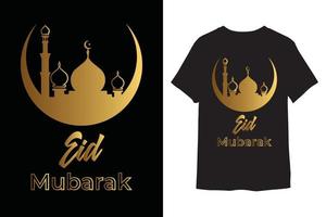 eid mubarak kalligrafie t-shirt ontwerp met bewerkbare moskee vector