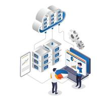 het team bespreekt de analyse van cloudservergegevens vector